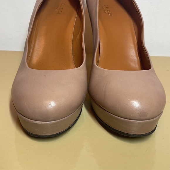 Gucci Leather Platform Pumps Round Toe Shoes Tan Size 40 - Picture 4 of 13